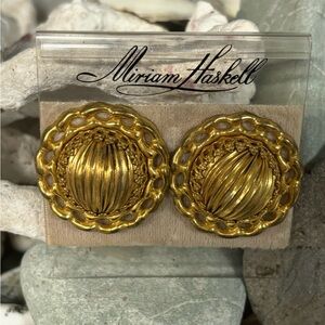Rare Miriam Haskell Vintage Gold Chain Clip Earrings